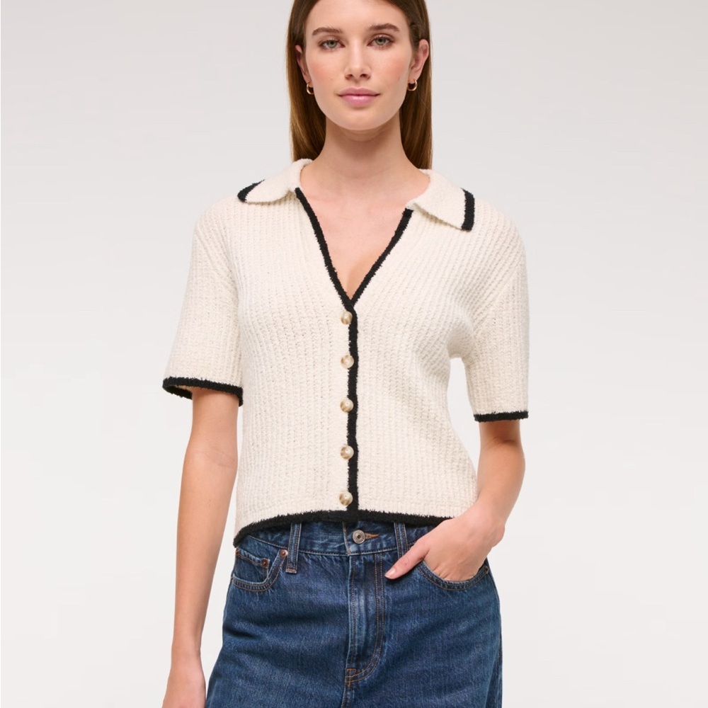 Abercrombie & Fitch Short-Sleeve Crochet-Style Polo. NWT